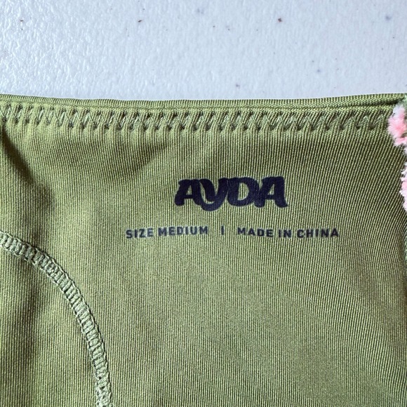 NWT New Ayda Performance Leggings Green Pink Color Block Sport Yoga M